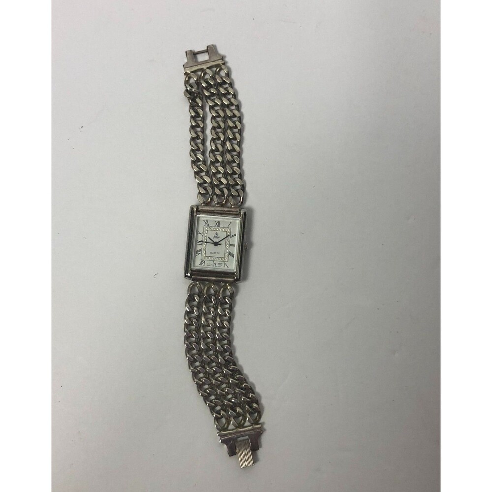 Jalga Women's Rectangular Wristwatch Chain Link Bracelet Silvertone